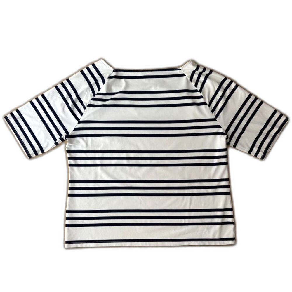 Talbots Striped Boatneck Top 3/4 Sleeve White Navy Size XLP Petite - Picture 6 of 6